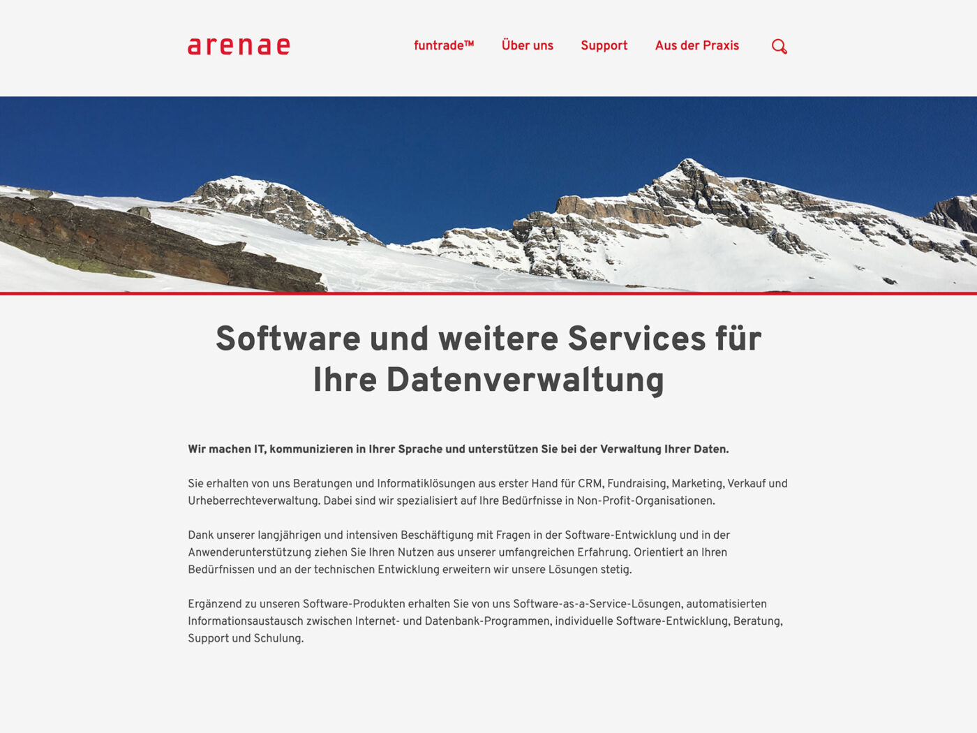 Ansicht der Arenae Website auf dem Desktop