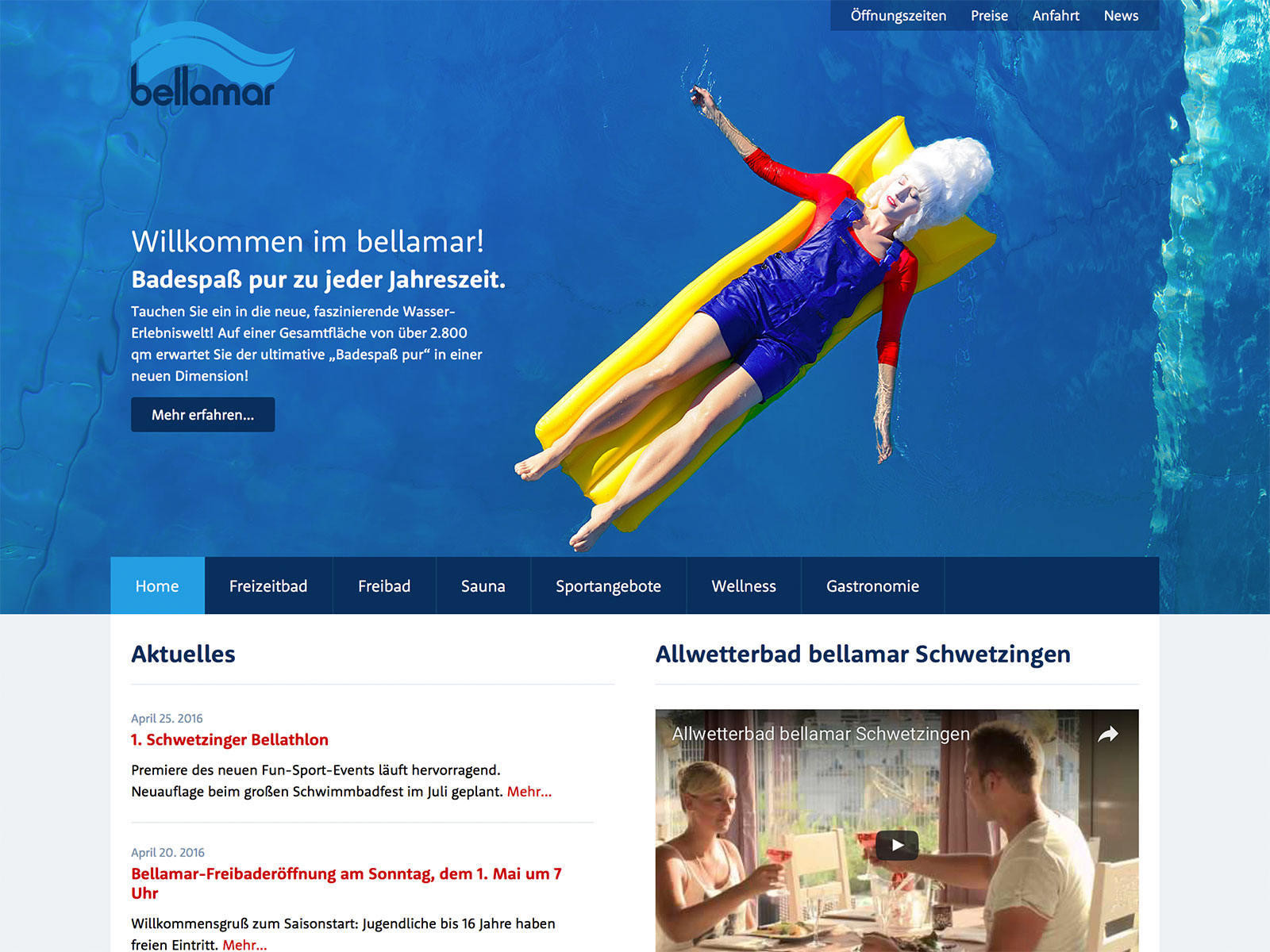 Screenshot der bellamar-schwetzingen.de Homepage auf einem Desktop Computer