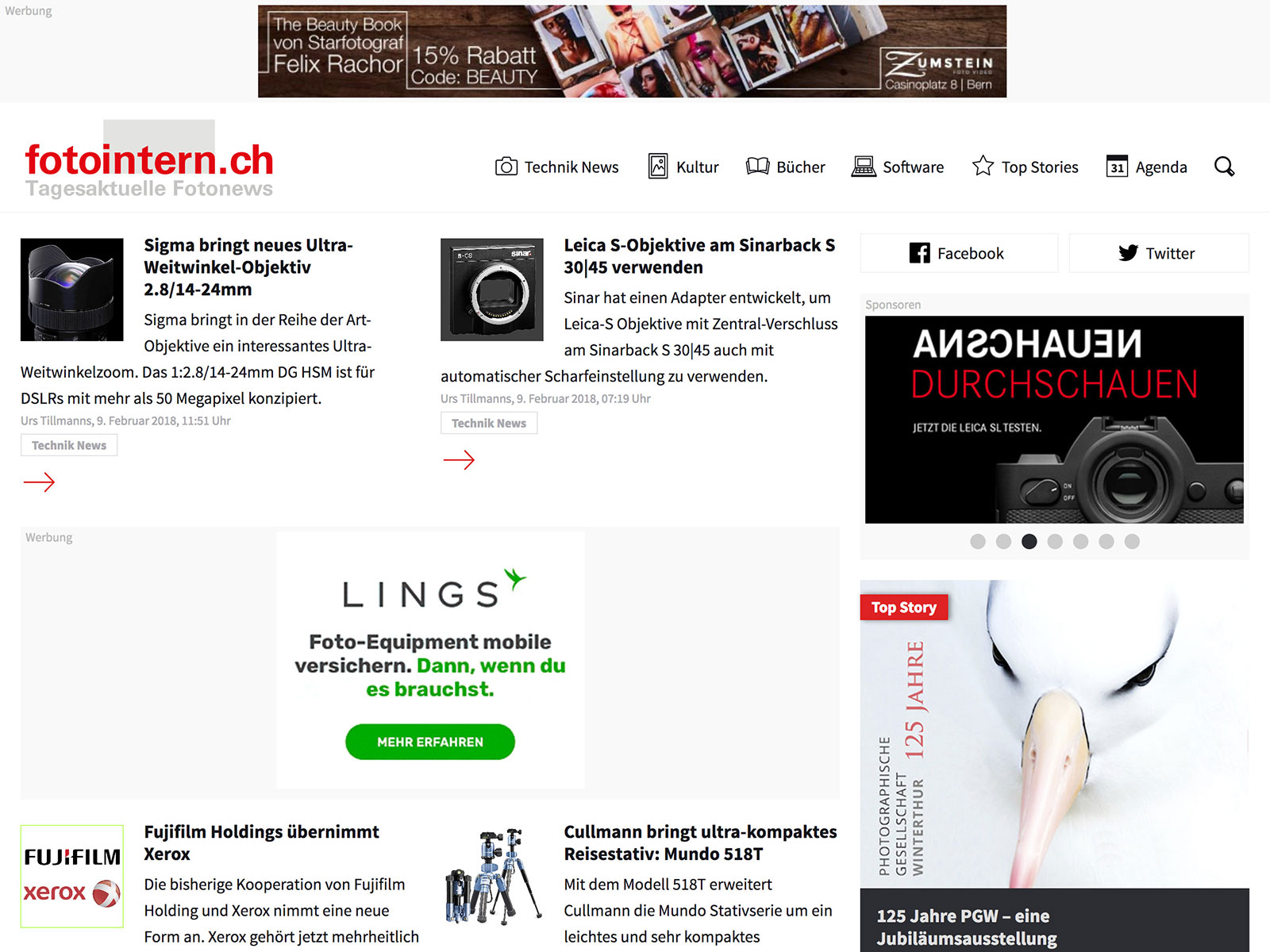 Screenshot der fotointern.ch Homepage auf einem Desktop Computer