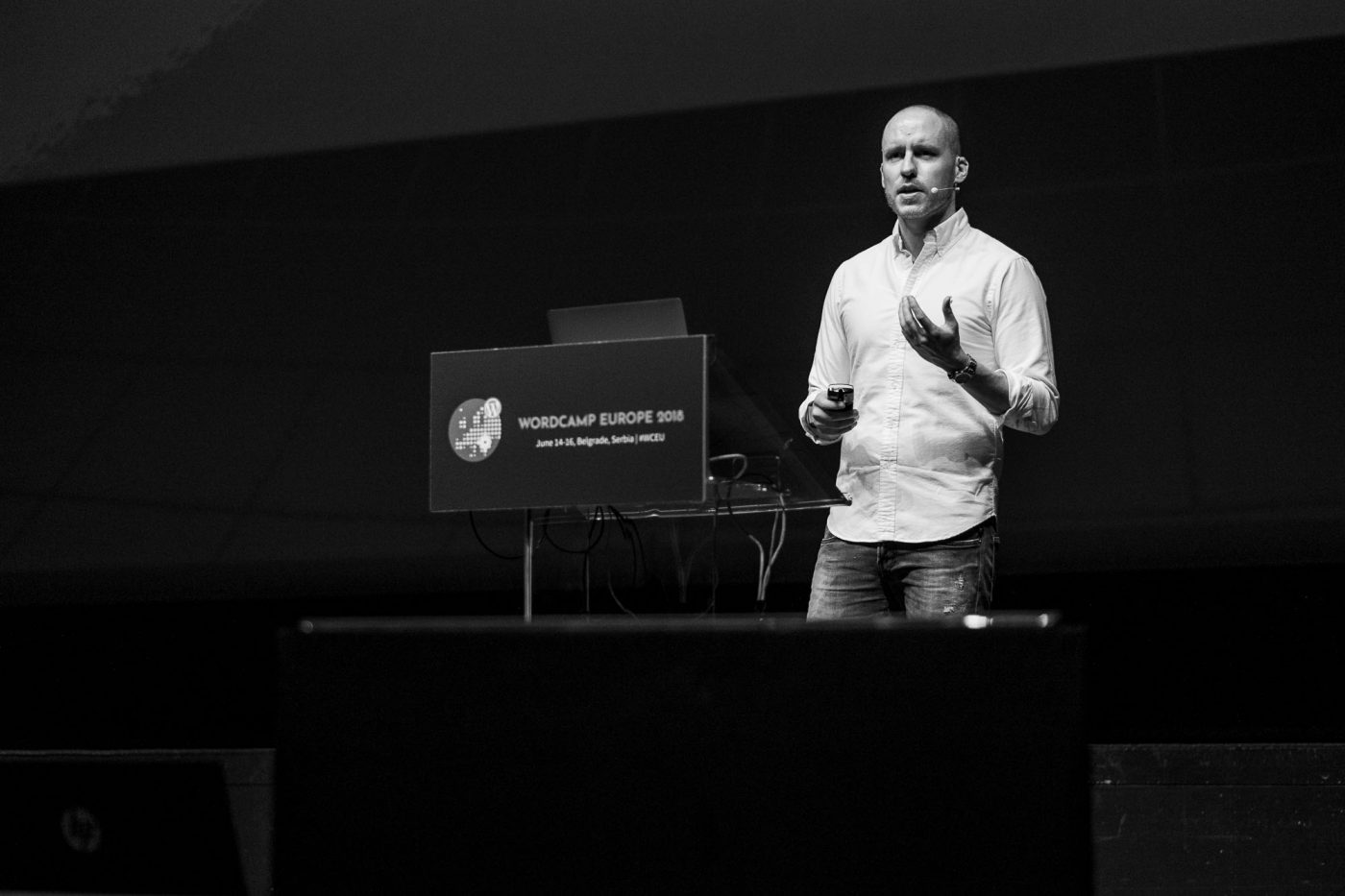 Noel Tock während seinem Vortrag "WordPress in 2018"