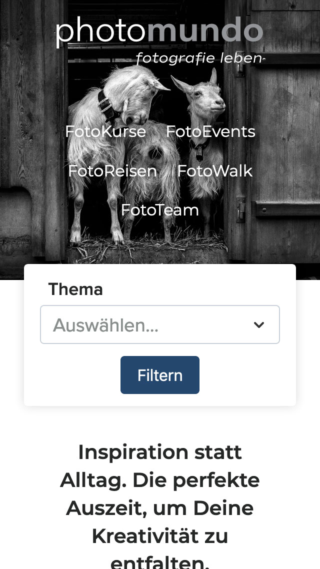 Screenshot einer Inhaltsseite auf photomundo.ch auf einem mobilen Endgerät