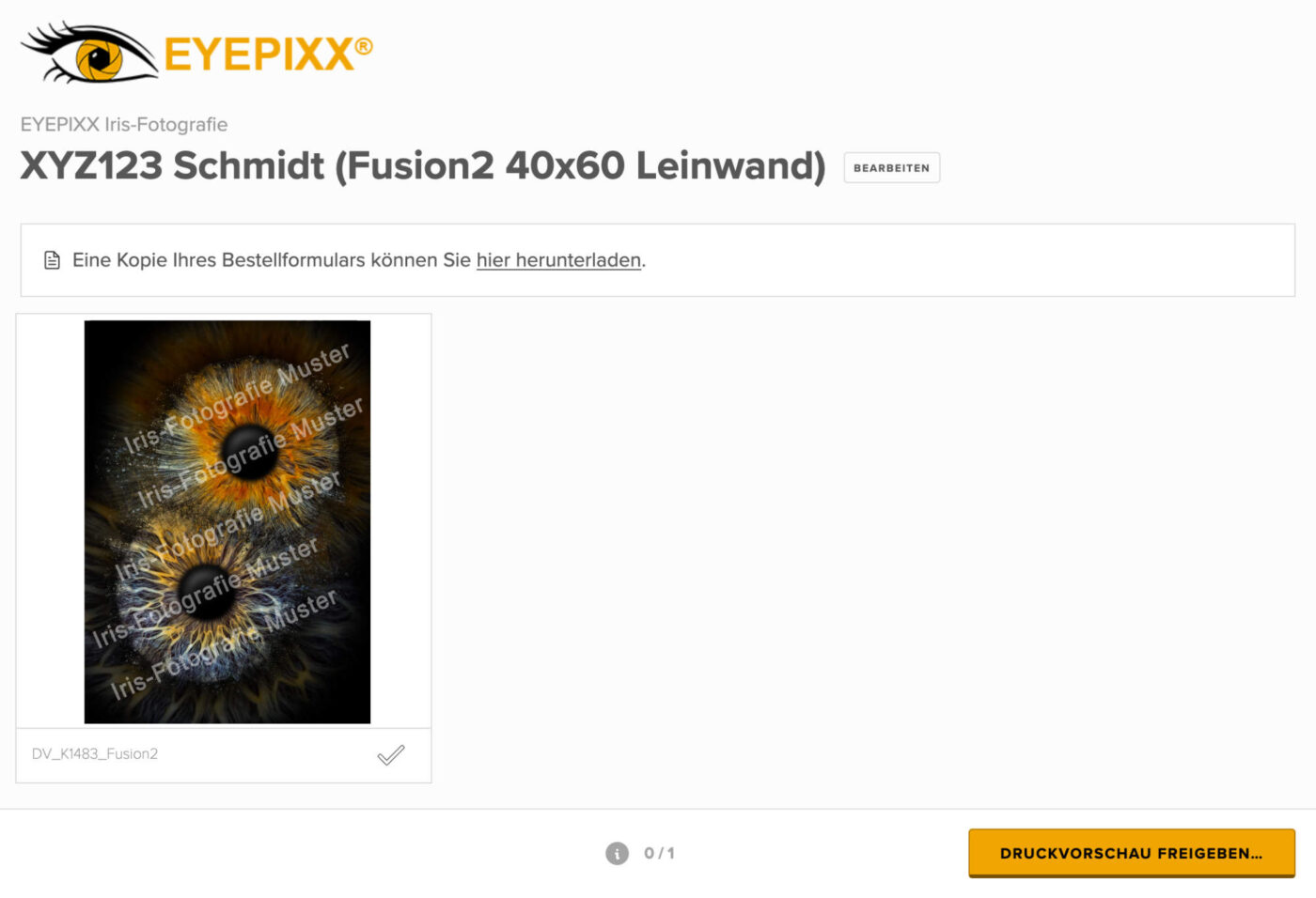 Screenshot der Eyepixx Druckvorschau